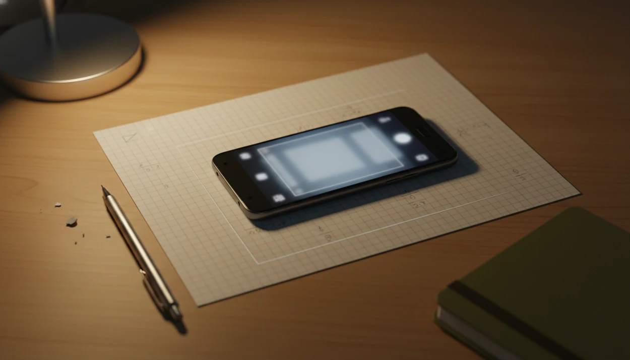 An Android phone scans a homework page on a warmly lit study desk with pencils nearby.