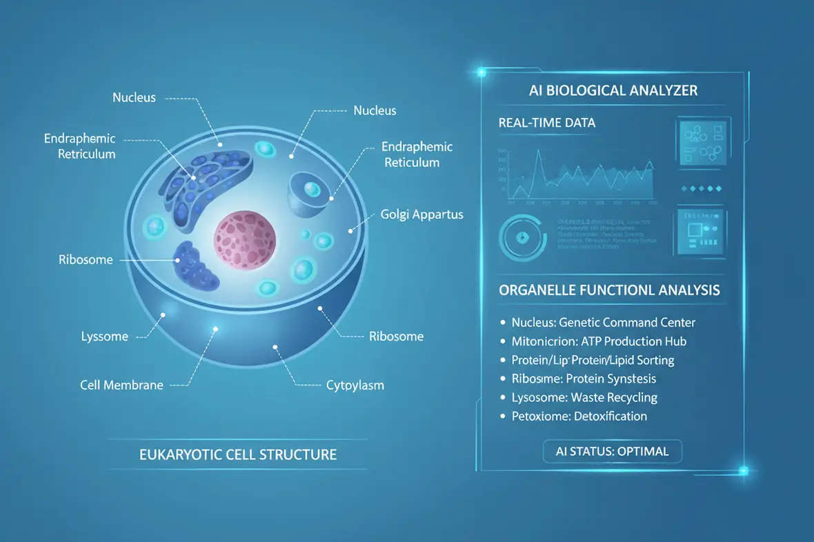 AI biology solver analyzing cell structure diagrams with labeled organelles