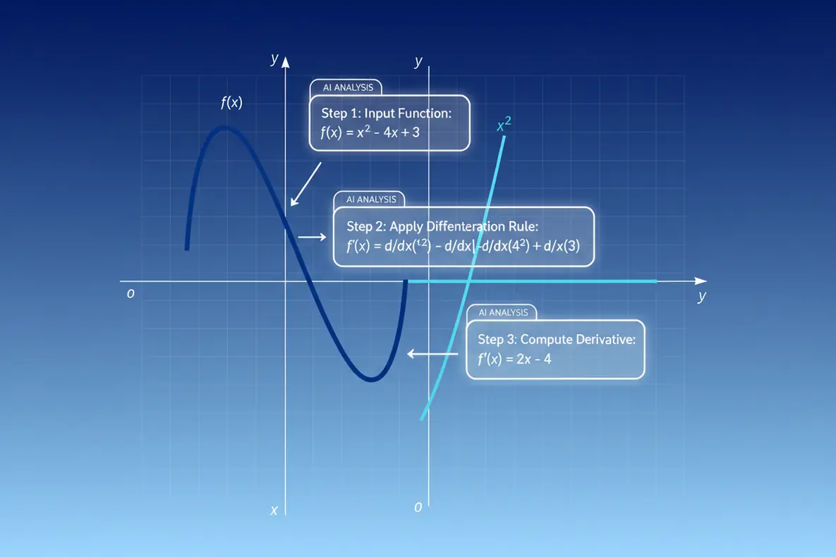AI calculus solver showing step-by-step derivative solution