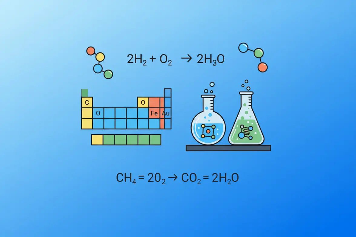AI chemistry solver showing balanced chemical equations with step-by-step work