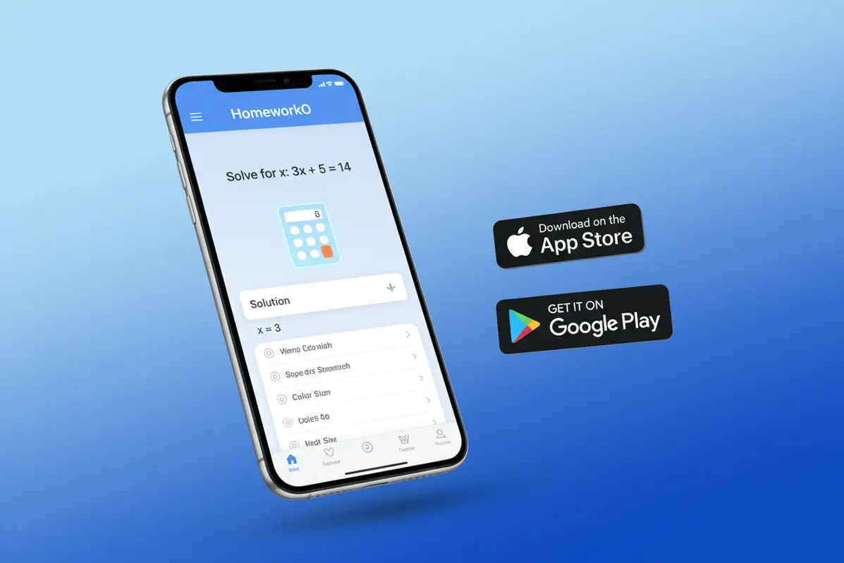 HomeworkO AI homework helper app on iPhone and Android showing math solver