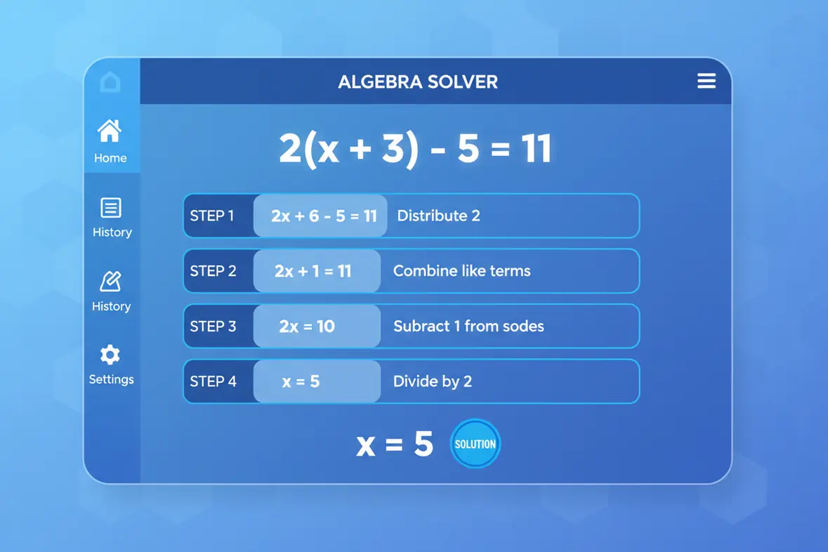 AI math solver showing step-by-step equation solution
