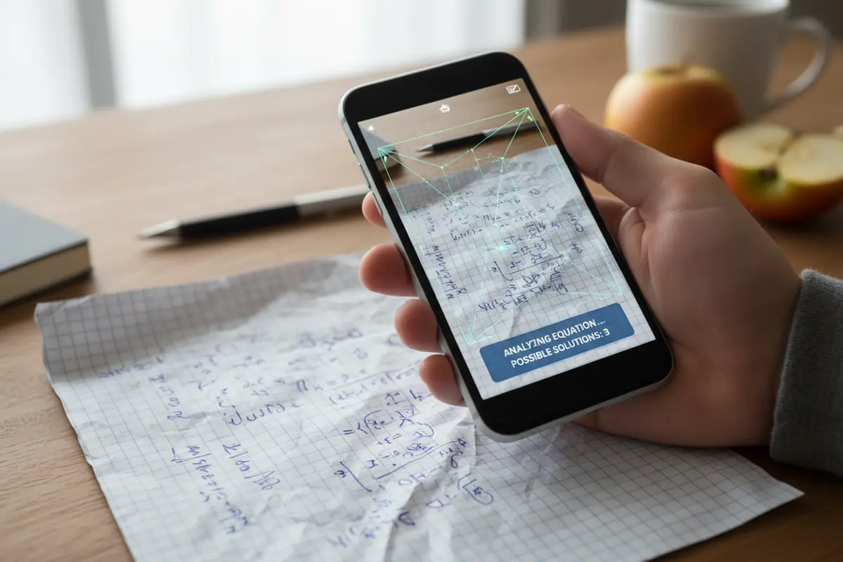 AI photo math solving a problem captured by phone camera
