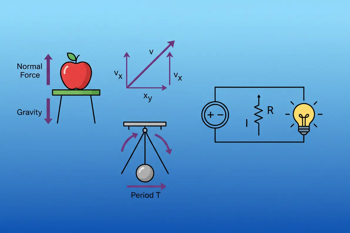 AI physics solver breaking down a mechanics problem with free body diagrams and equations