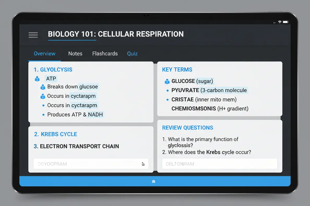 AI study guide maker organizing messy notes into a structured study guide