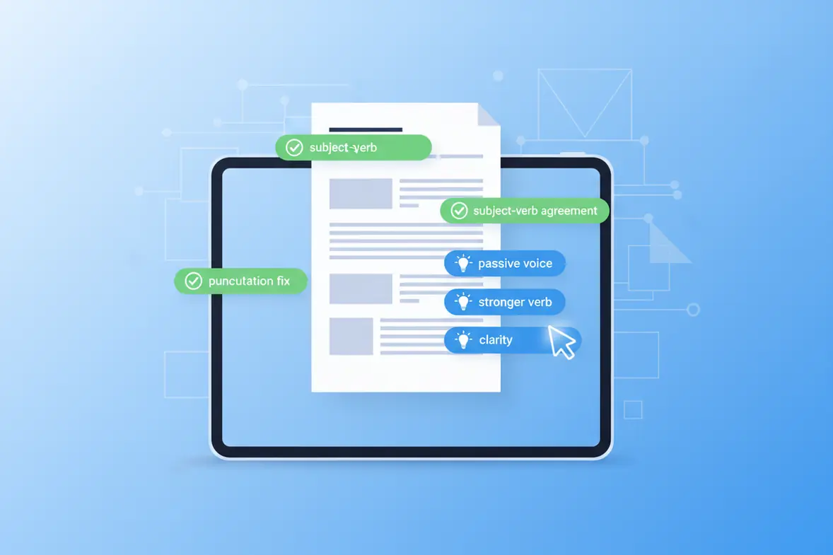 AI writing tool showing targeted suggestions for improving essay clarity and structure