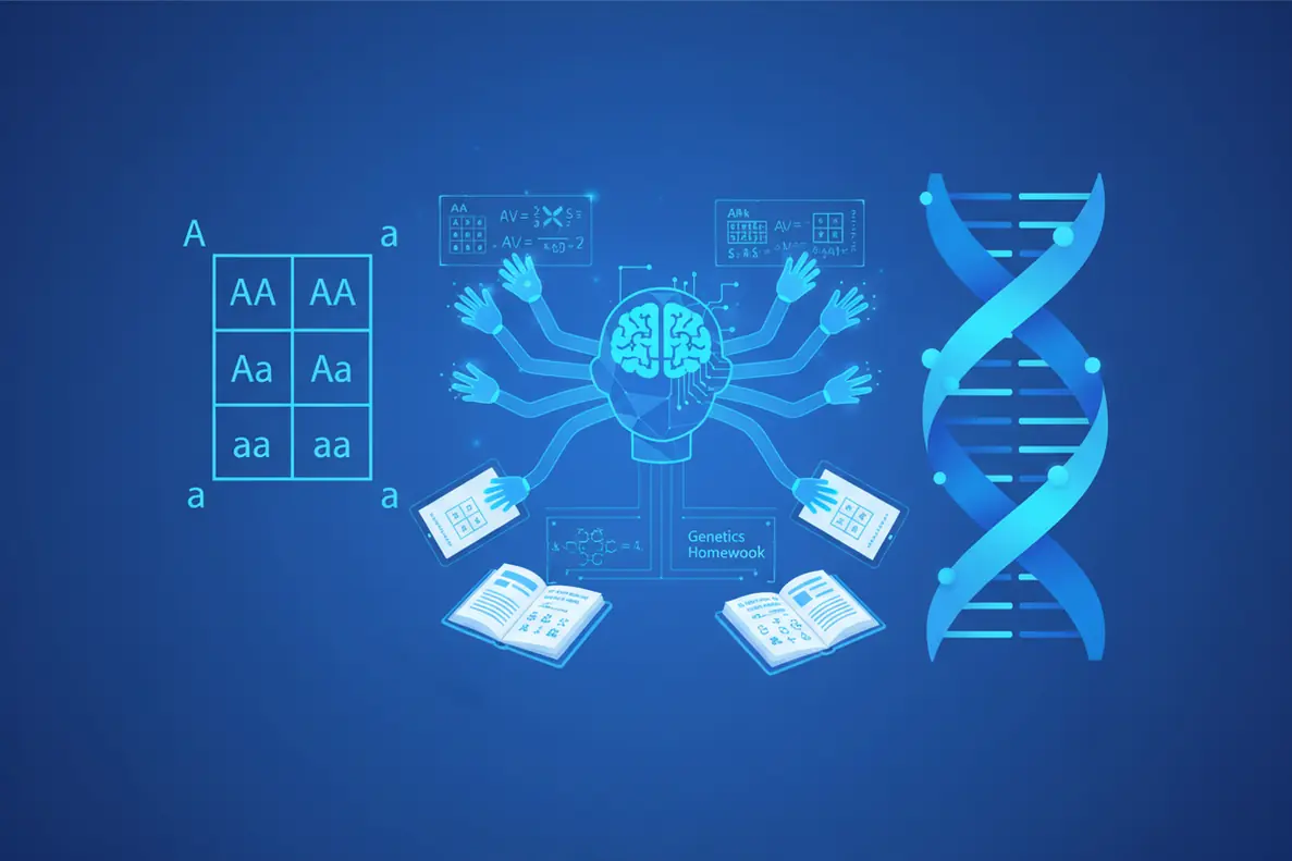 Biology homework help showing Punnett square genetics crosses and inheritance patterns