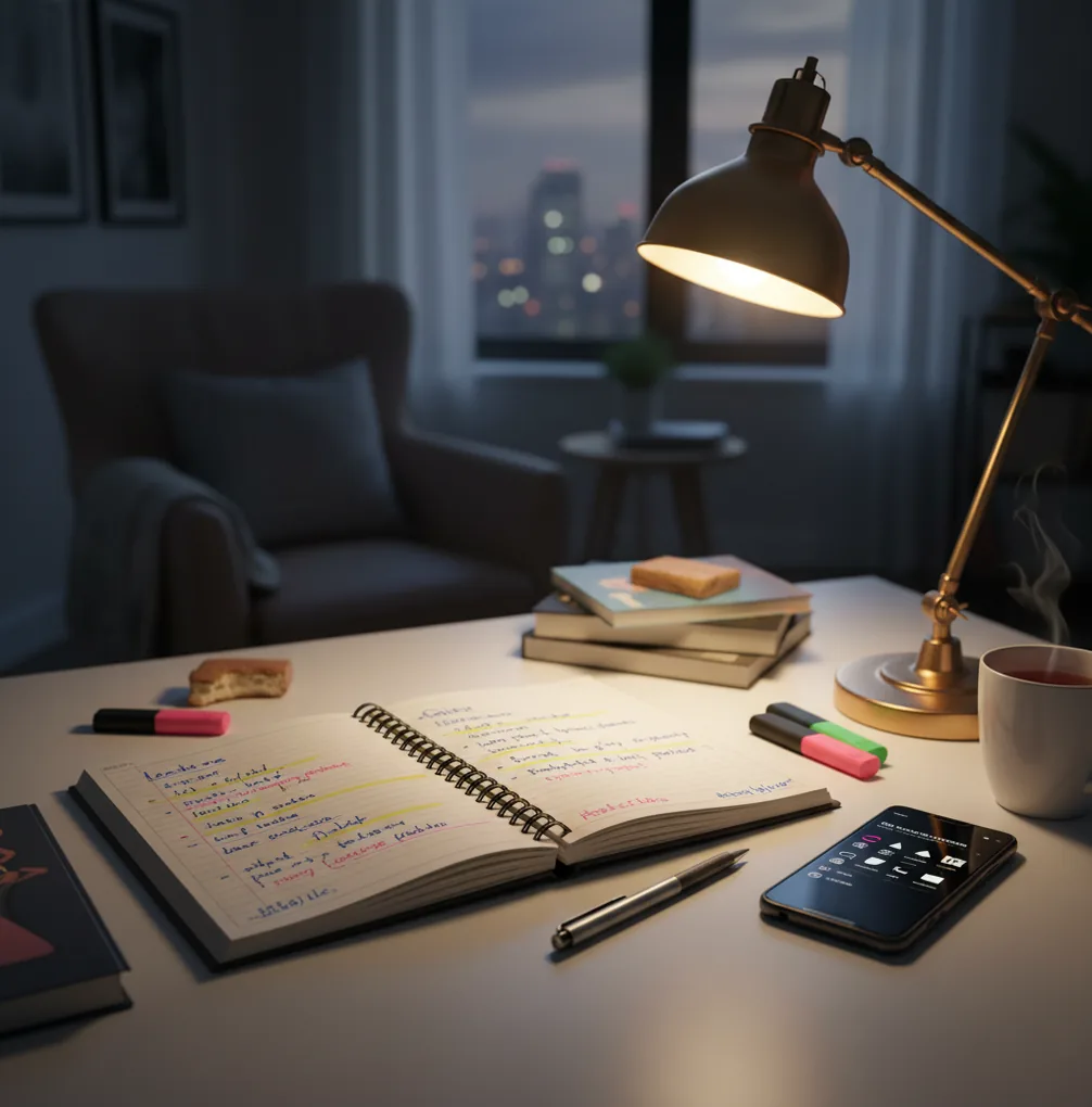 Student turning messy lecture notes into a short practice quiz on a phone