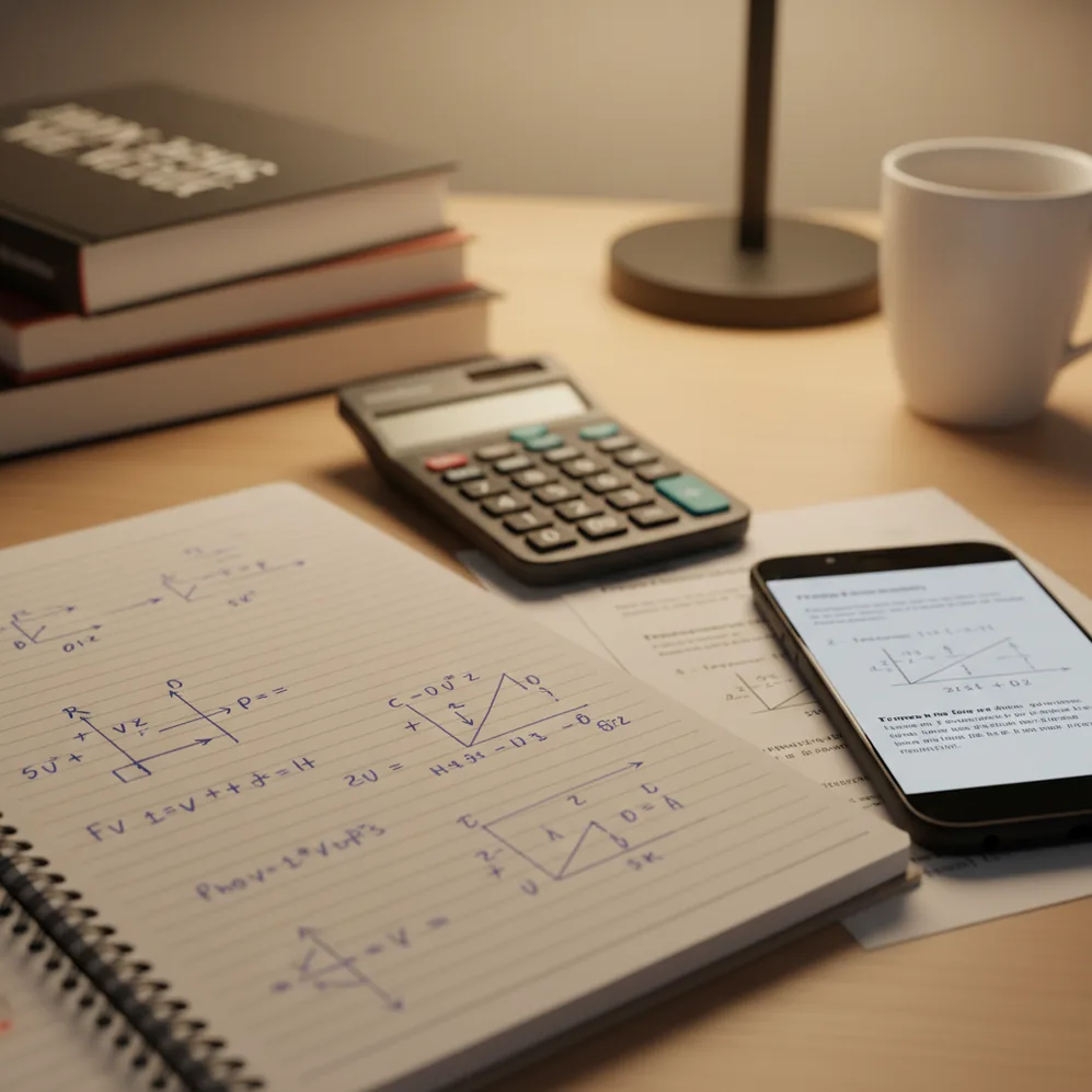 Student checking units and a free-body diagram while scanning a physics question on phone