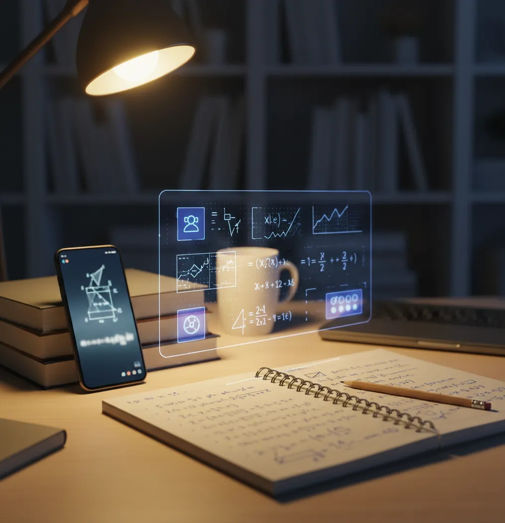 Student checking an AI-generated homework answer on a phone beside an open notebook