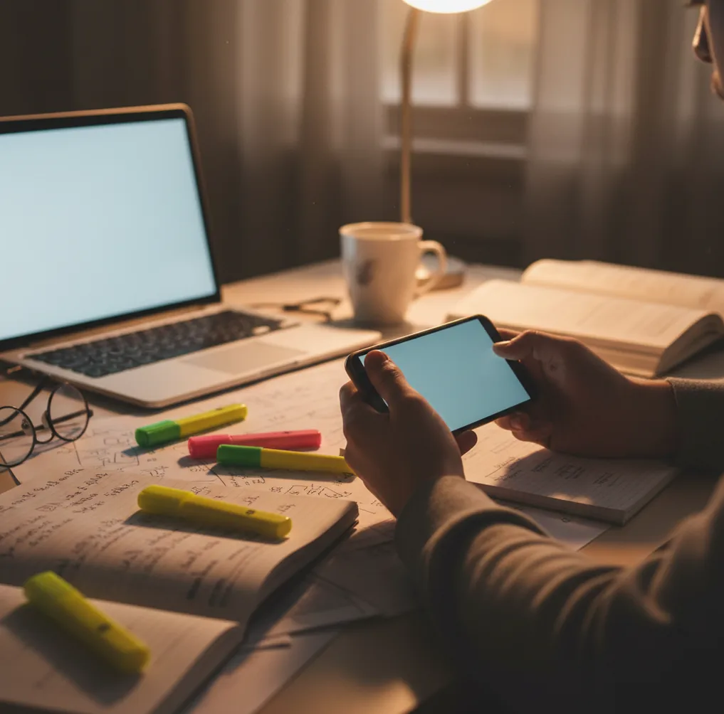 Student turning messy class notes into a clean study guide on a phone