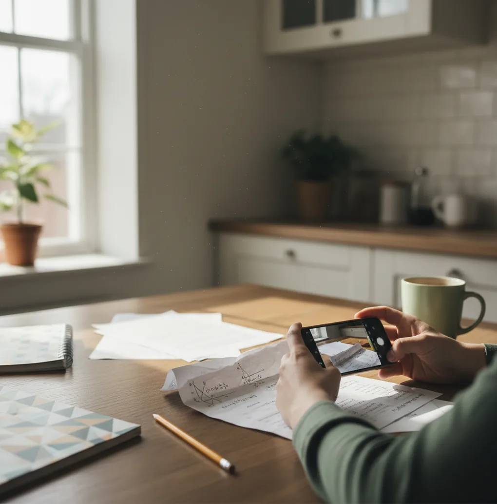 Student taking a clear photo of a worksheet to get step-by-step math help