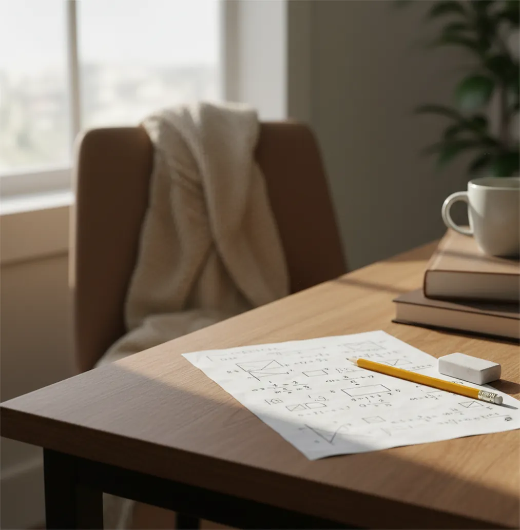 Student taking a clear photo of a worksheet problem beside a window for better lighting