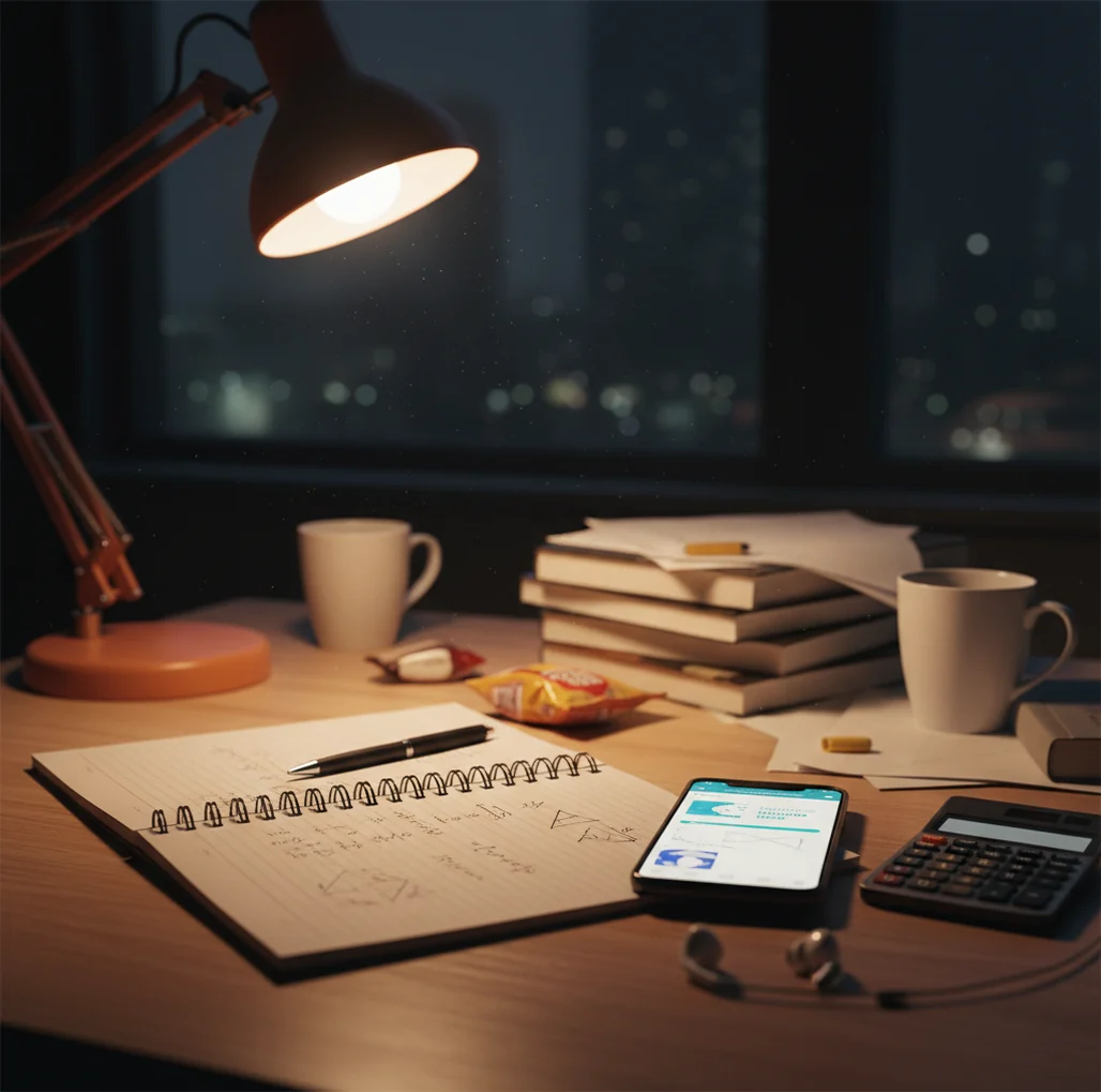 Student reviewing an AI-solved math problem and checking steps on a notebook page