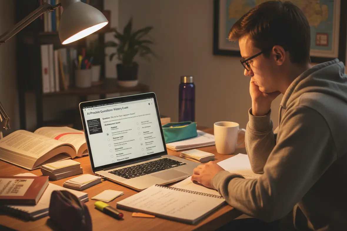 Question maker generating subject-specific practice questions for exam preparation